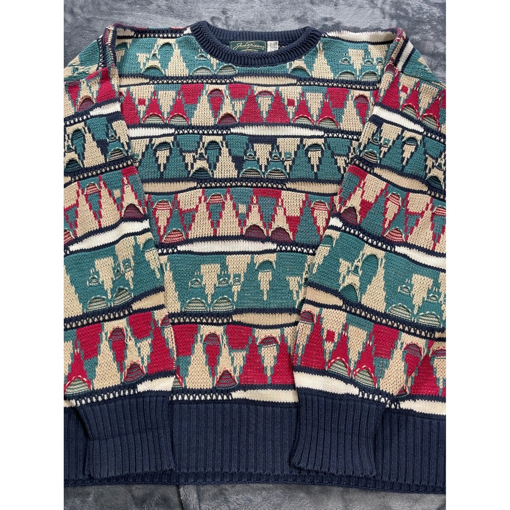 Vintage Jack Nicklaus 3D Textured Relief Knit Golf Sweater Mens L Architectural